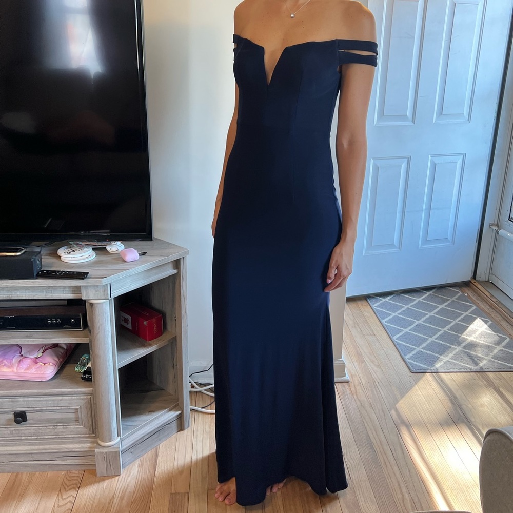 Navy Blue Off the Shoulder Gown